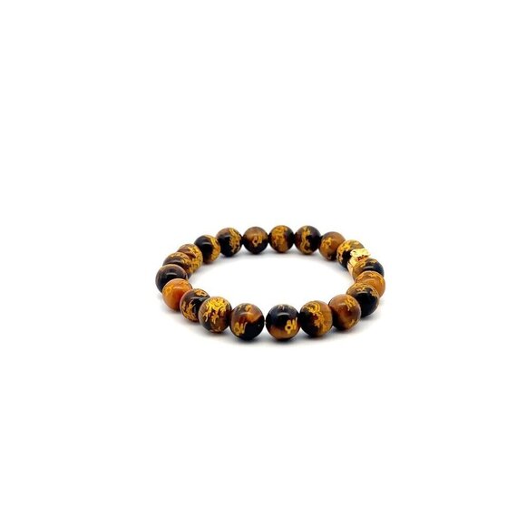 18K Gold Money Bag Lucky Charm Bracelet Tiger's Eye Carved Gemstones 8mm - Picture 3 of 5